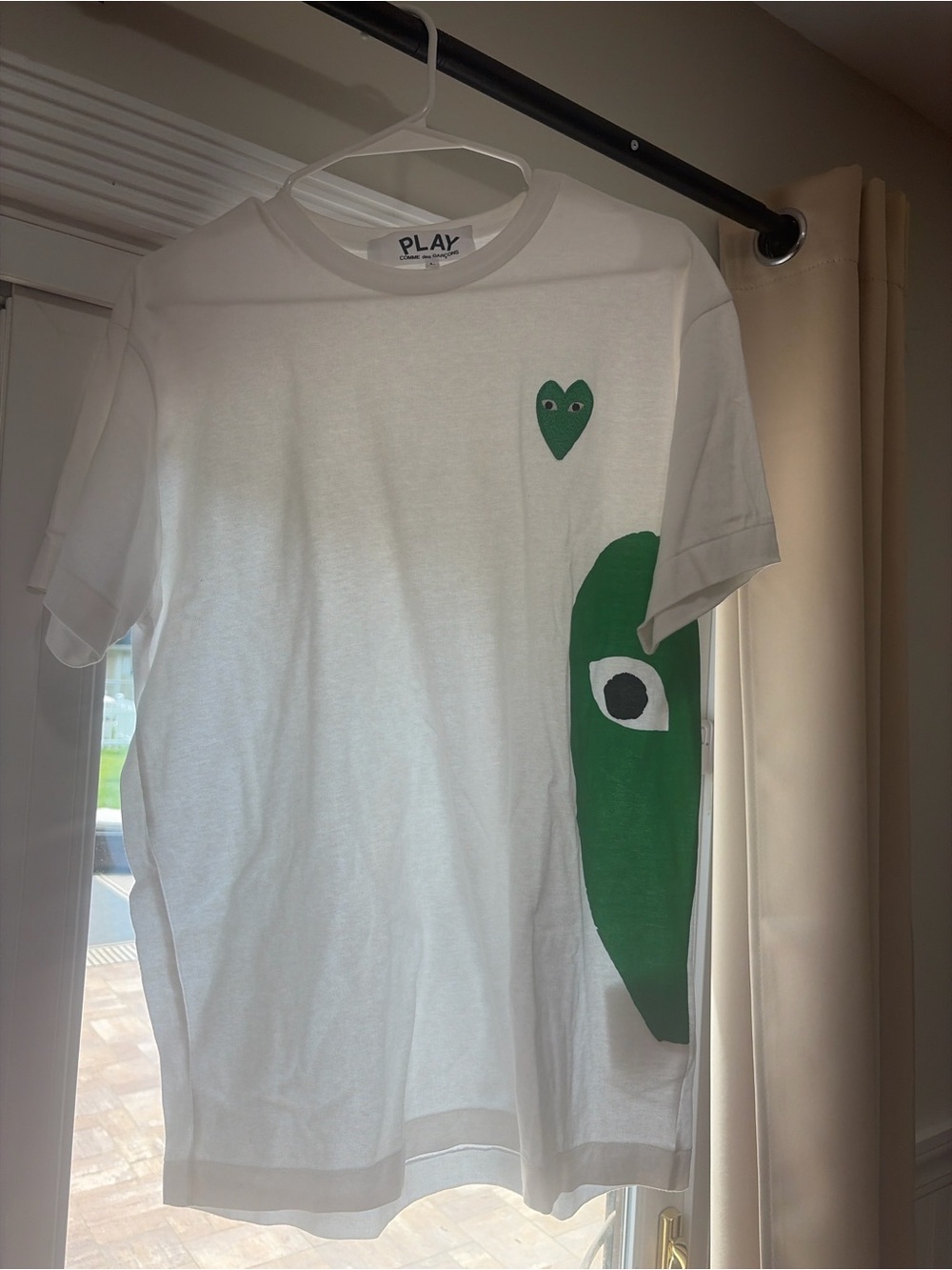 Comme des Garcons PLAY White Tee with Green Heart and Side Graphic